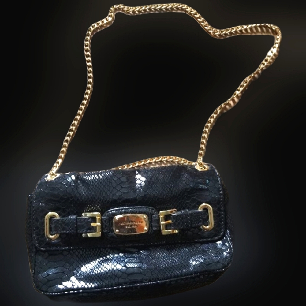 Michael Kors Black and Leather Gold Handbag w/ Gold Chain and Hardware E…